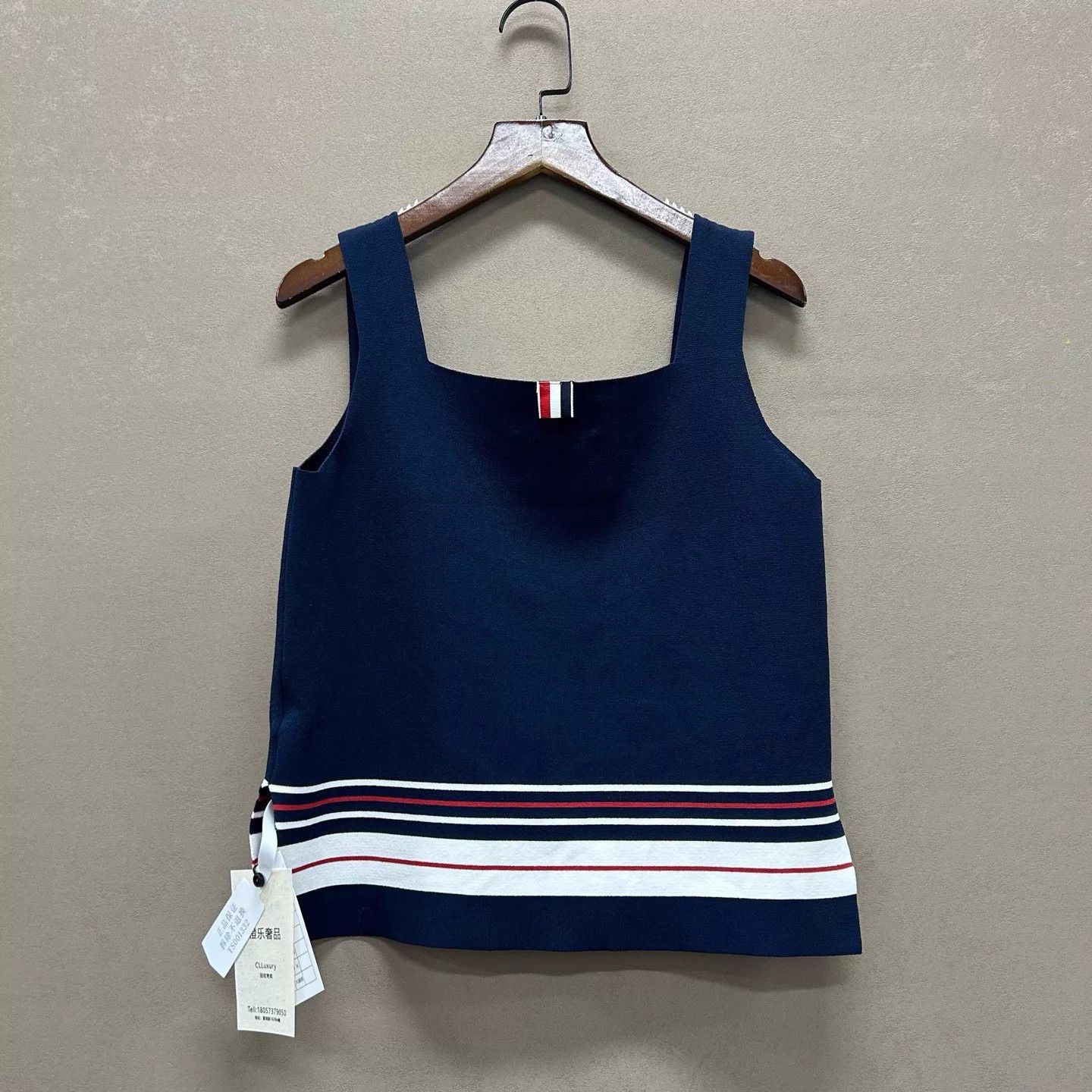 Thom Browne TB Navy Red/White Stripe Square Neck Knit Tank Top 40 Size S / US 4 / IT 40 - 2 Thumbnail