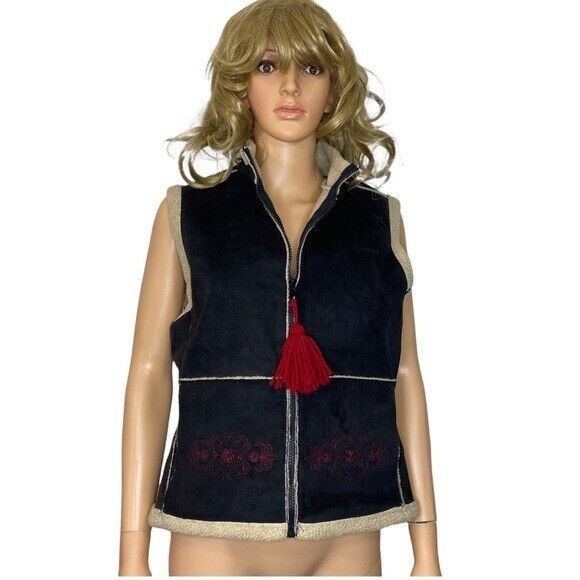Other Tasha Polizzi Black Faux Suede Sherpa Lined Vest Embroidered Size S / US 4 / IT 40 - 1 Thumbnail