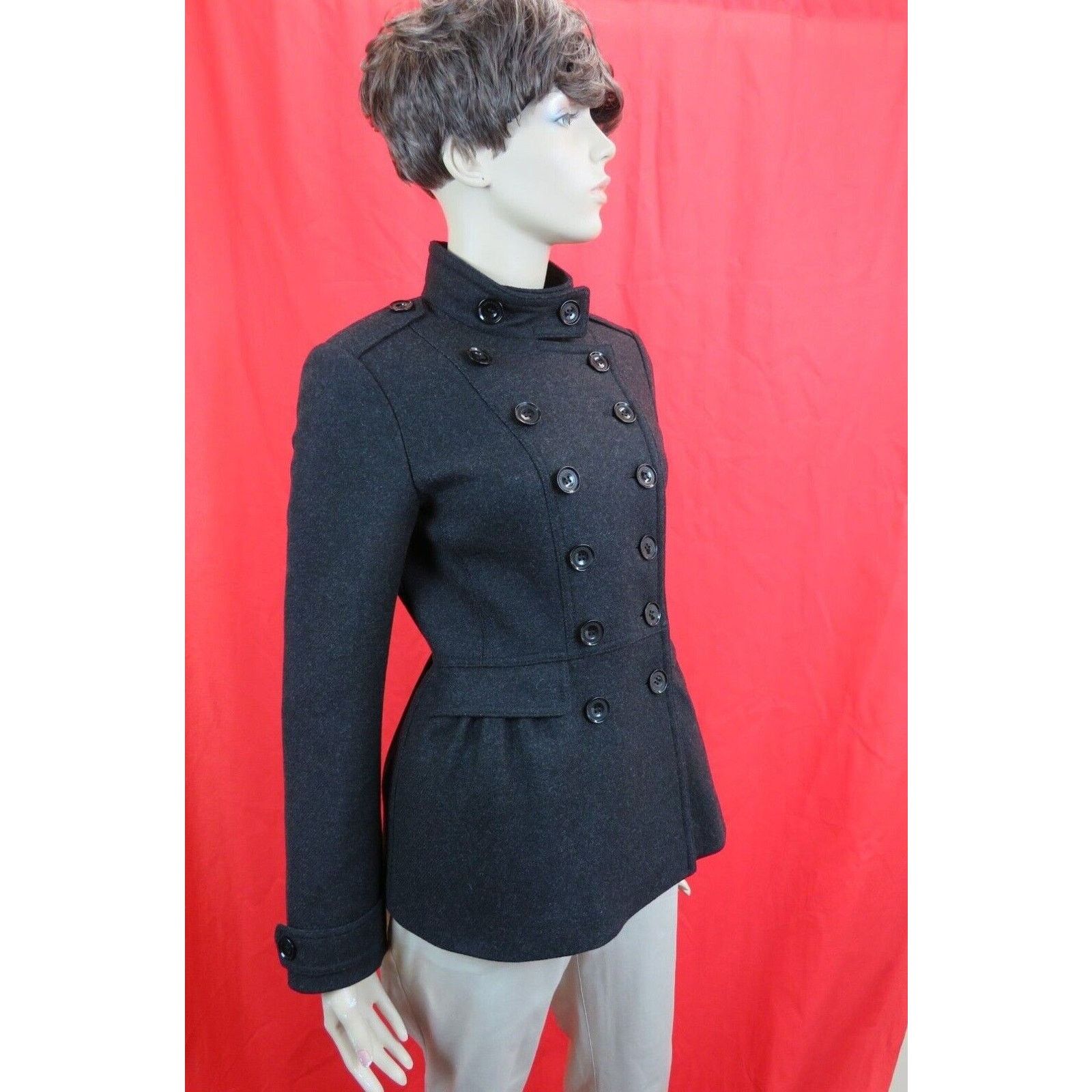 Burberry BURBERRY ADAMSLEIGH DARK GREY WOOL PEA COAT 12 14 46 Size XL / US 12-14 / IT 48-50 - 2 Thumbnail