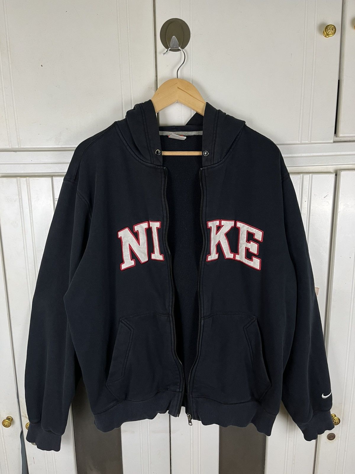 Nike × Vintage Vintage Y2K Nike Spellout Zip Up Hoodie Size US XL / EU 56 / 4 - 2 Thumbnail