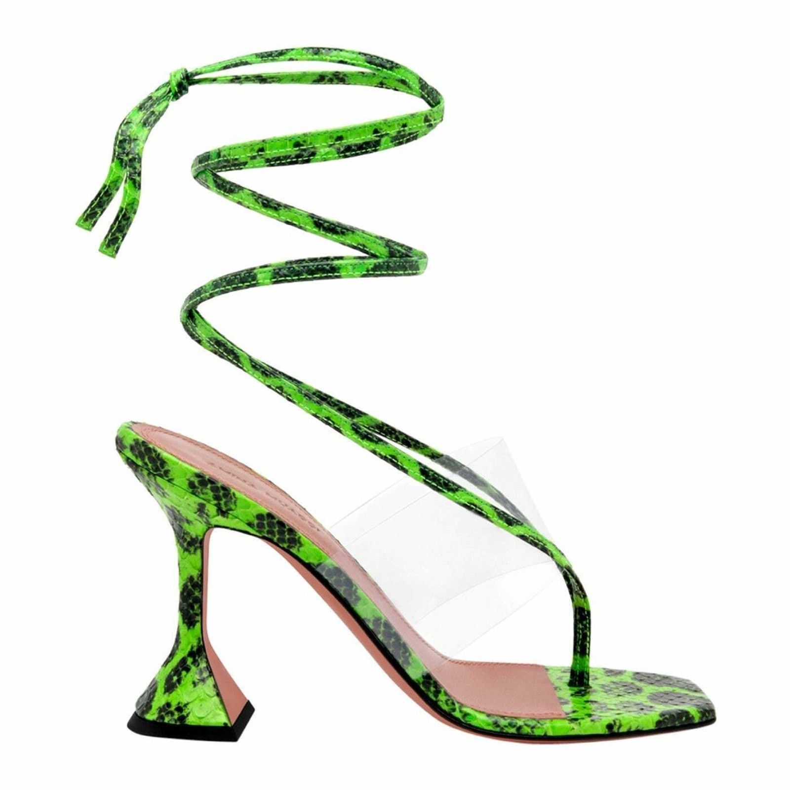 Amina Muaddi Zula Ayer Snake Thong PVC Lace Up Tie Sandal Heel Pump 42 Size US 12 / IT 42 - 1 Thumbnail