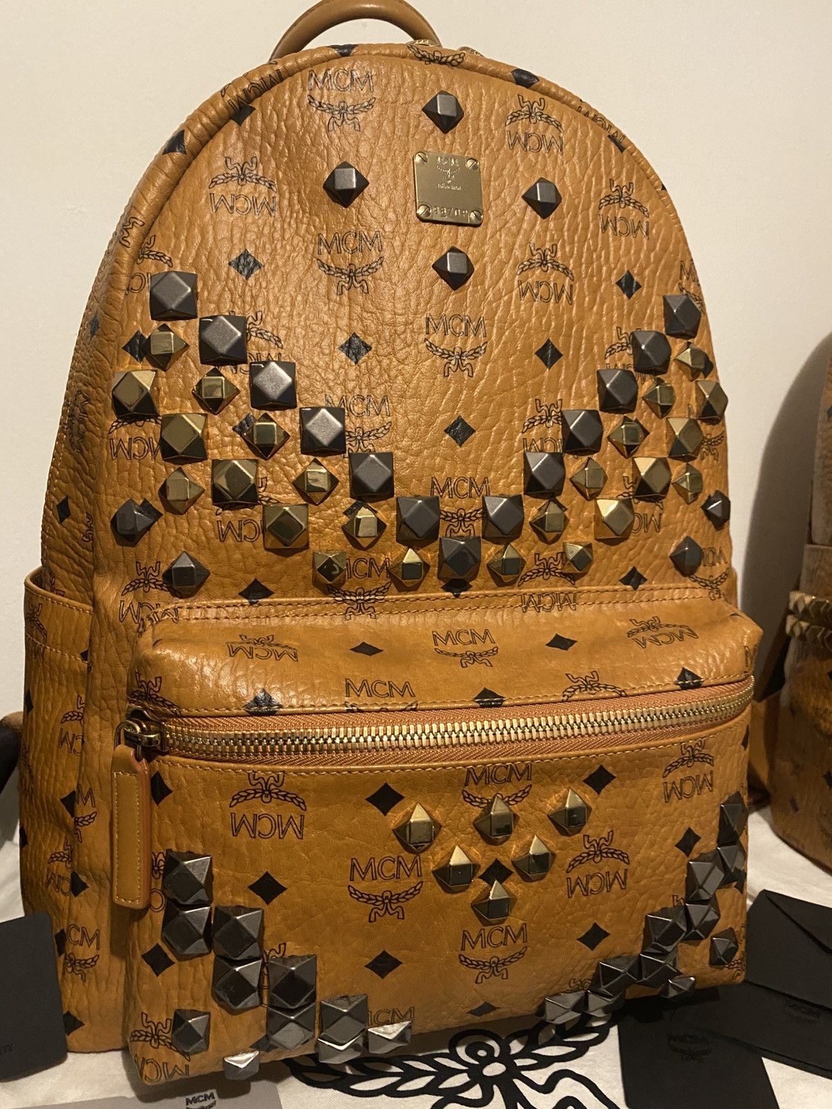 MCM MCM M Studs Cognac Large Backpack Size 46 - 2 Thumbnail