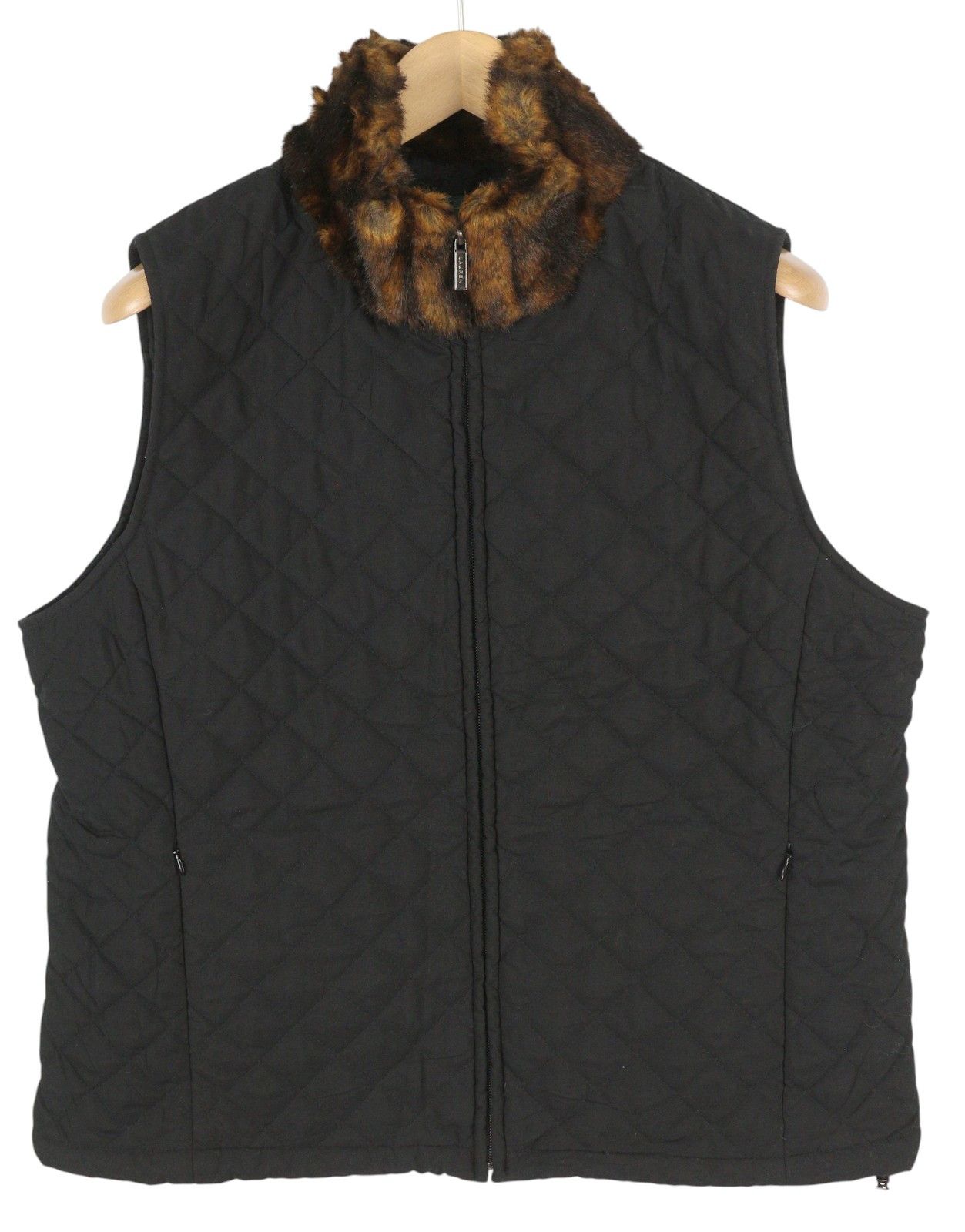 Ralph Lauren L Black Quilted Insulated Faux Fur Collar Waistcoat 86442 Size L / US 10 / IT 46 - 1 Thumbnail