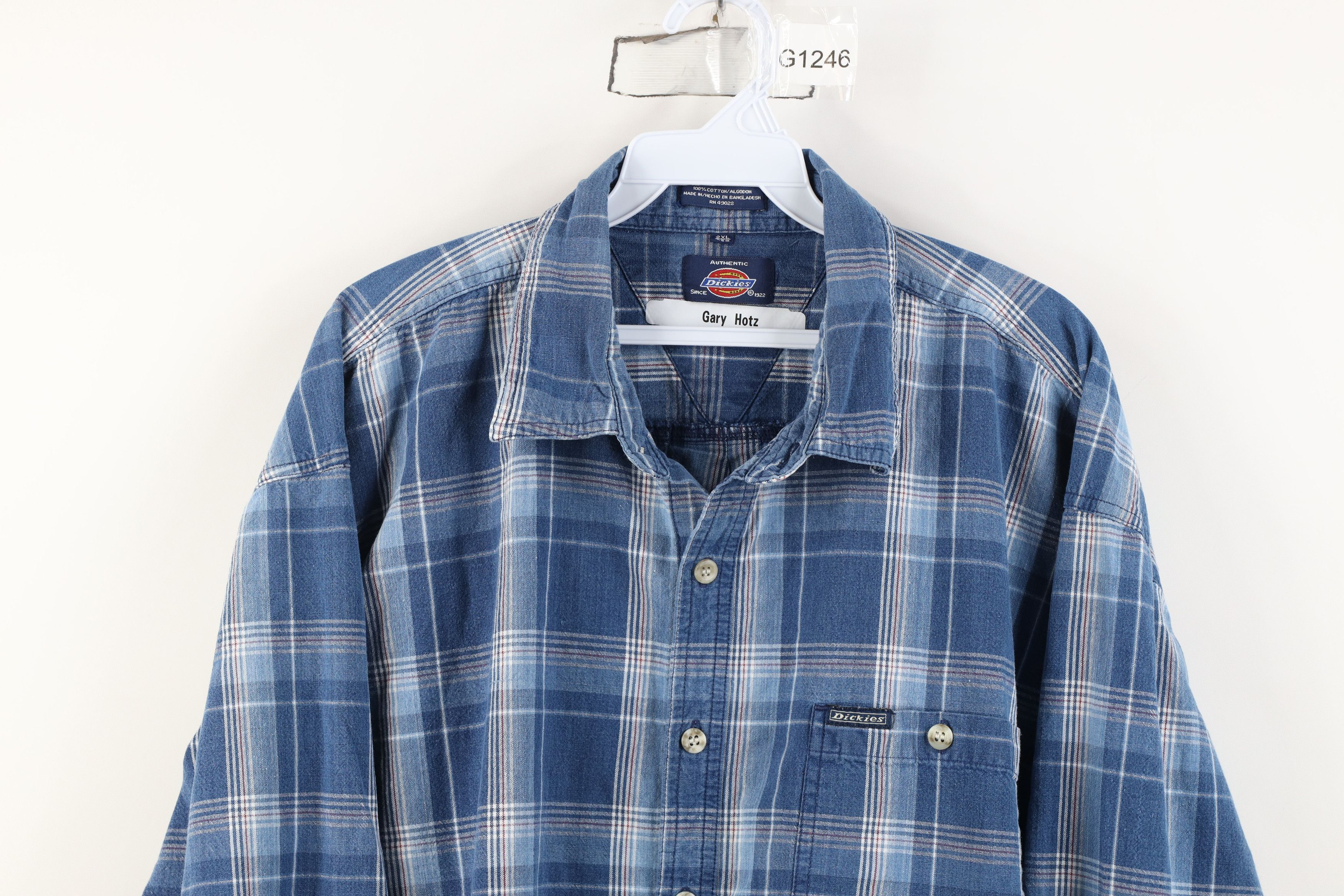 Dickies Vintage 90s Dickies Canvas Collared Button Shirt Blue Plaid Size US XXL / EU 58 / 5 - 2 Thumbnail