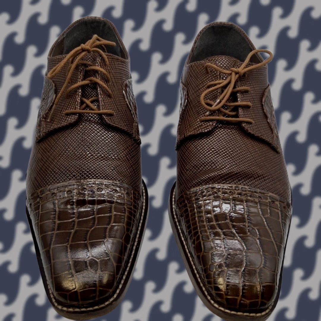 Stacy Adams Stacy Adams Mens Dress Shoes Oxford Cap Toe Leather Lace Up Croc Textured Brown 12M Mens Shoes Size ONE SIZE - 1 Thumbnail