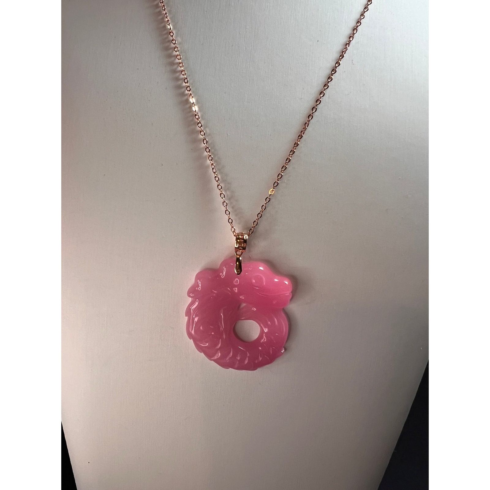 Other NEW Pink jade dragon pendant necklace in gold 925 silver Size ONE SIZE - 9 Thumbnail