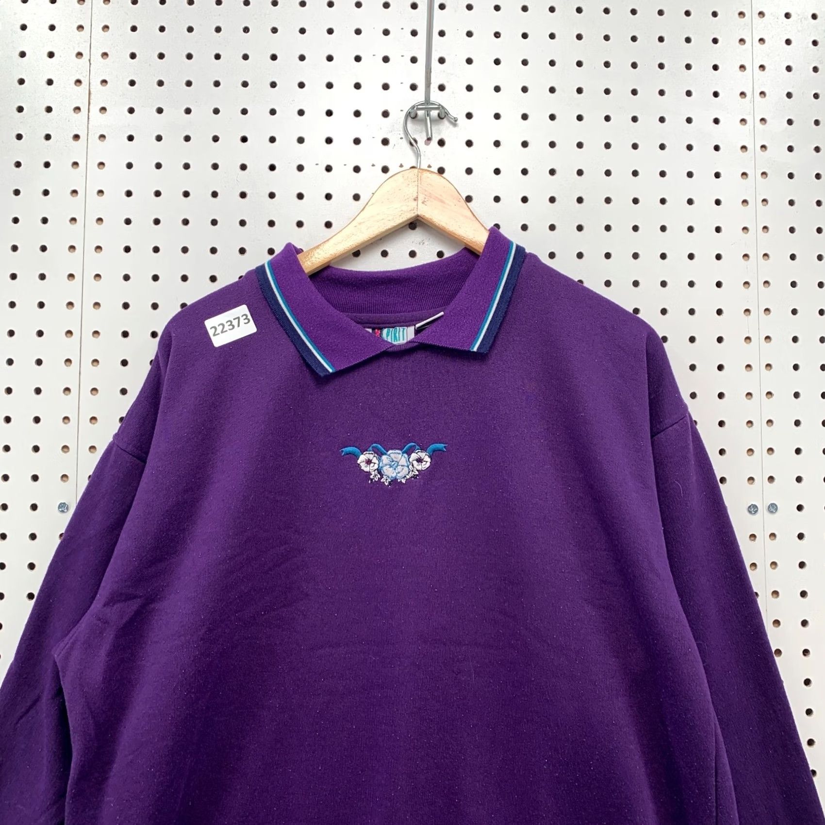 ESPIRIT VINTAGE Bolo Shirt Womens XL Purple Spirit Collared Sweatshirt Embroidered Floral Size XL / US 12-14 / IT 48-50 - 2 Thumbnail