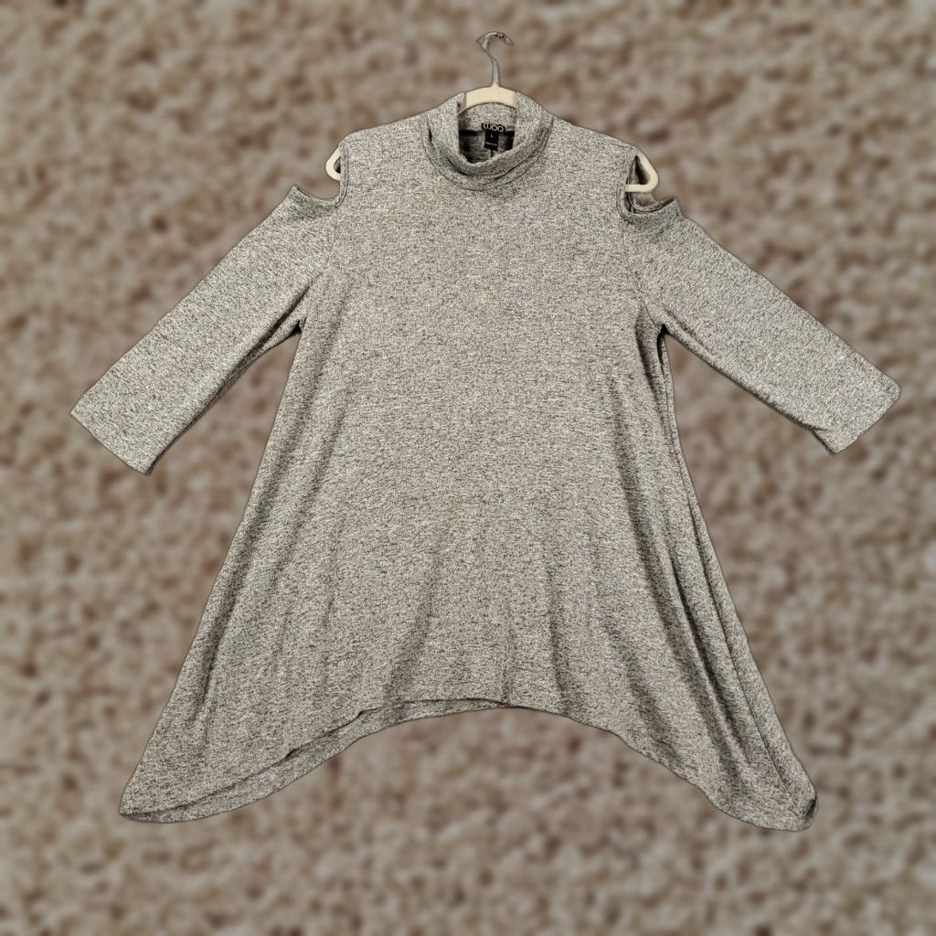 Vintage Clara Sun Woo Cold Shoulder Top Womens L Gray Heathered Cowl Turtleneck Blouse Pullover Casual Sleeve Knit Tunic - 100% from original words Size L / US 10 / IT 46 - 1 Thumbnail