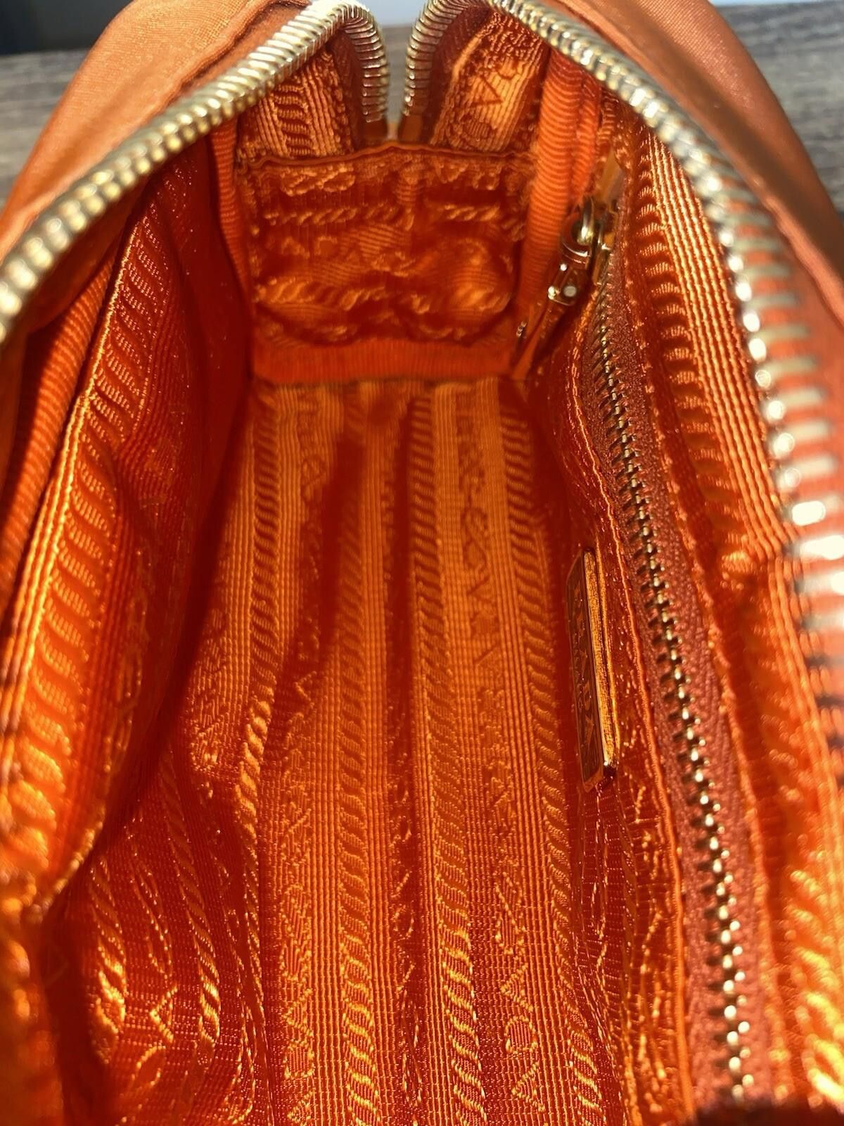Prada Prada Tessuto orange nylon saffiano logo-lined clutch pouch Size ONE SIZE - 12 Thumbnail