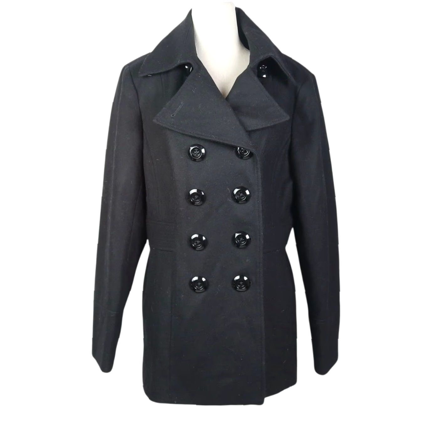 Vintage VINTAGE Jason Kole Black Wool Double-Breasted Peacoat Jacket L Womens Pea Coat Short Length Wool Size L / US 10 / IT 46 - 2 Thumbnail