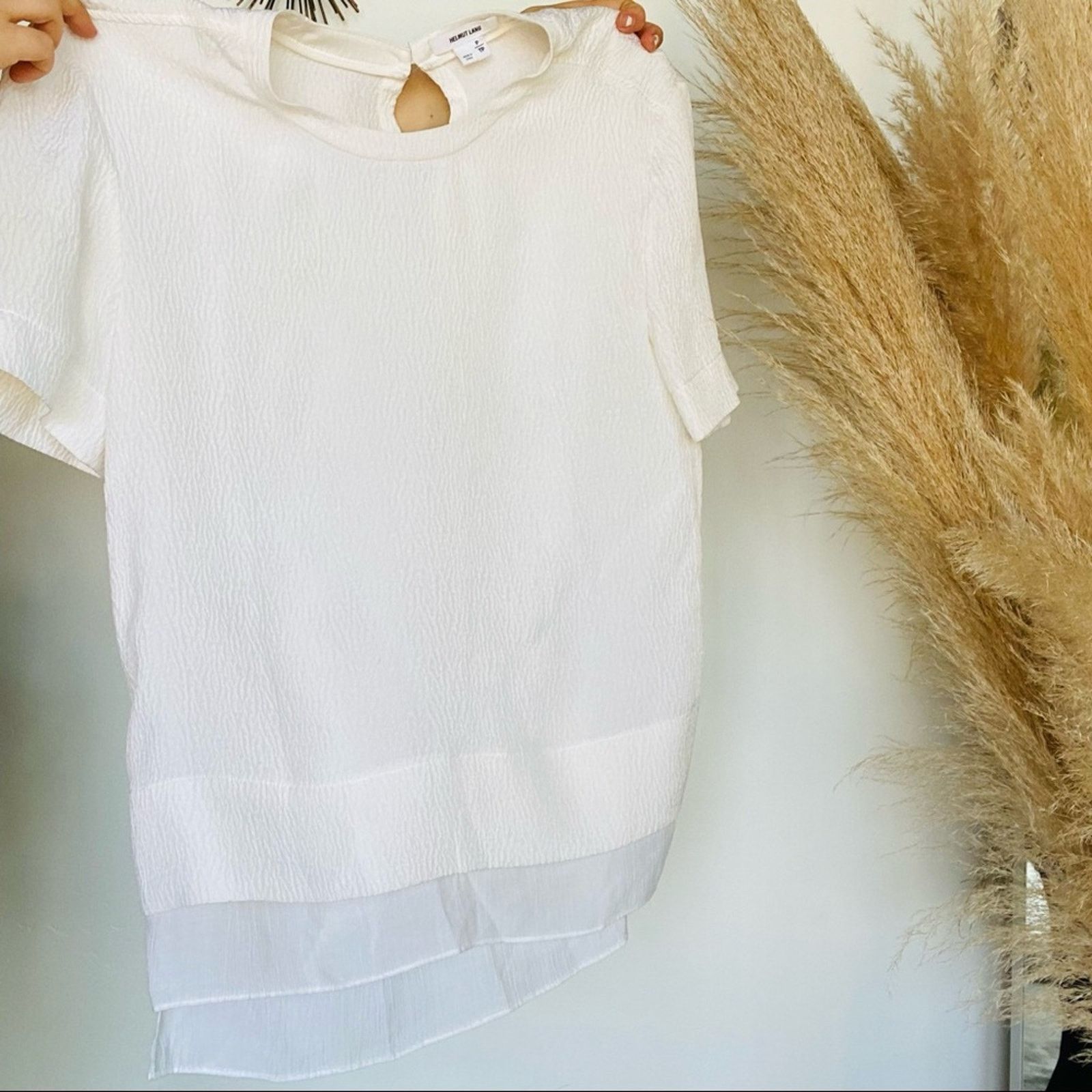 Helmut Lang HELMUT LANG Silk White Short Sleeve Tee Shirt Blouse Top Size XS / US 0-2 / IT 36-38 - 4 Thumbnail