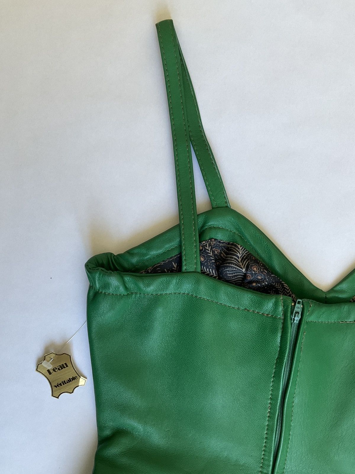 Vintage Green leather mini dress Size S / US 4 / IT 40 - 5 Thumbnail