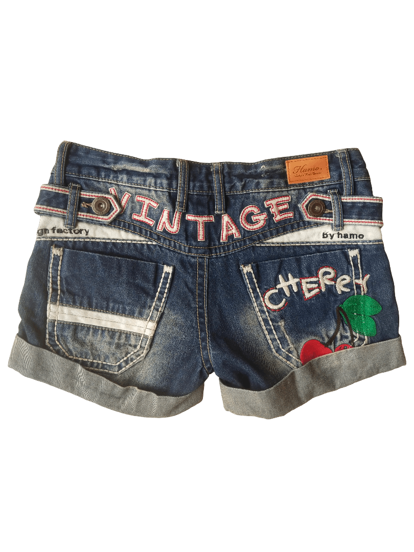 Japanese Brand Hamo Vintage Denim Shorts Embroidery Cherry Graphic Size 29" - 1 Thumbnail