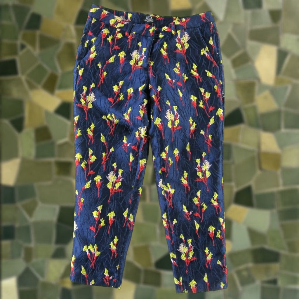 Wildfang Wildfang Lucca Blue Satin Floral Pocket Chino Pant XS Women Regular Tapered Pockets Pant Size 26" / US 2 / IT 38 - 1 Thumbnail