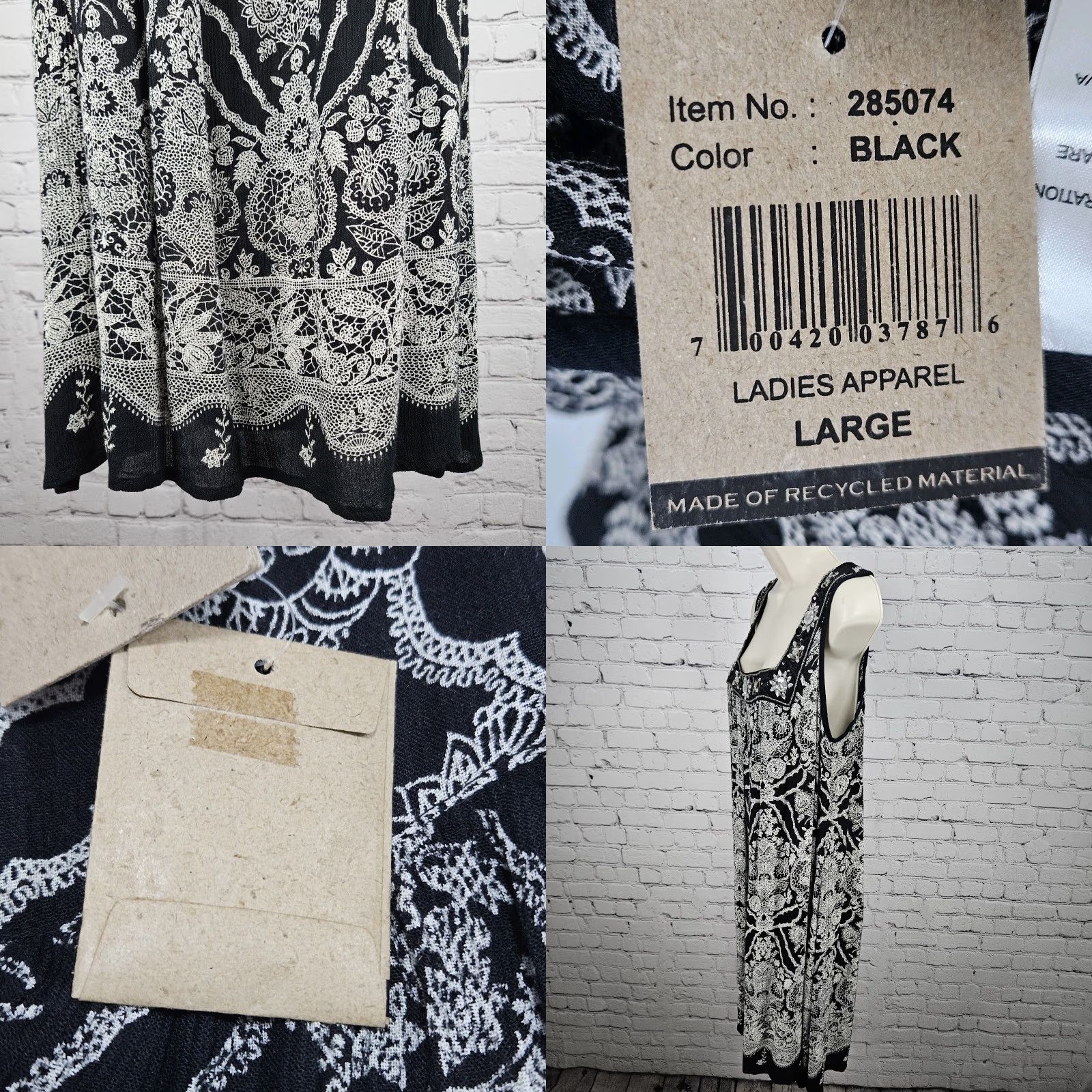 Vintage Forbidden NWD Black White Floral Beaded Sequin Accents Boho Midi Dress L Women Size L / US 10 / IT 46 - 9 Thumbnail