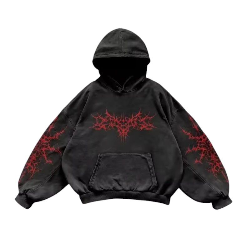 Vintage Mens Graphic Hoodie, Black Dark Streetwear Gothic Size US XL / EU 56 / 4 - 1 Thumbnail