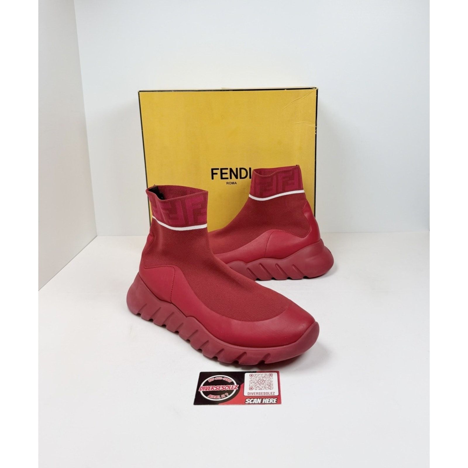 Fendi Size 7 - Fendi Technical Knit Logo Red High Size US 7 / EU 40 - 1 Thumbnail