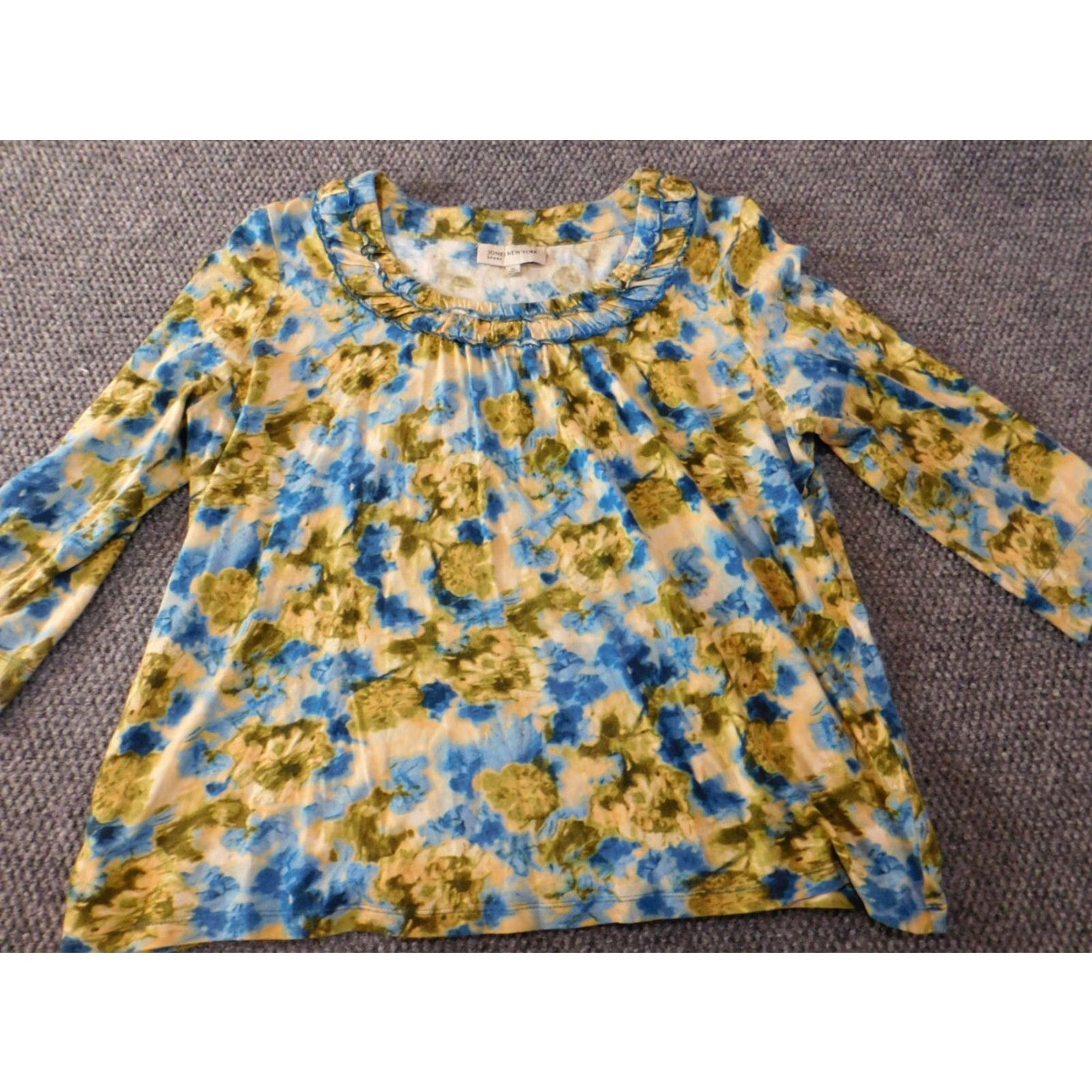 Jones New York Jones New York Blouse XL Womens Floral Yellow Crew Neck Pullover Cotton Rayon Stretch Casual Top Size XL / US 12-14 / IT 48-50 - 4 Thumbnail