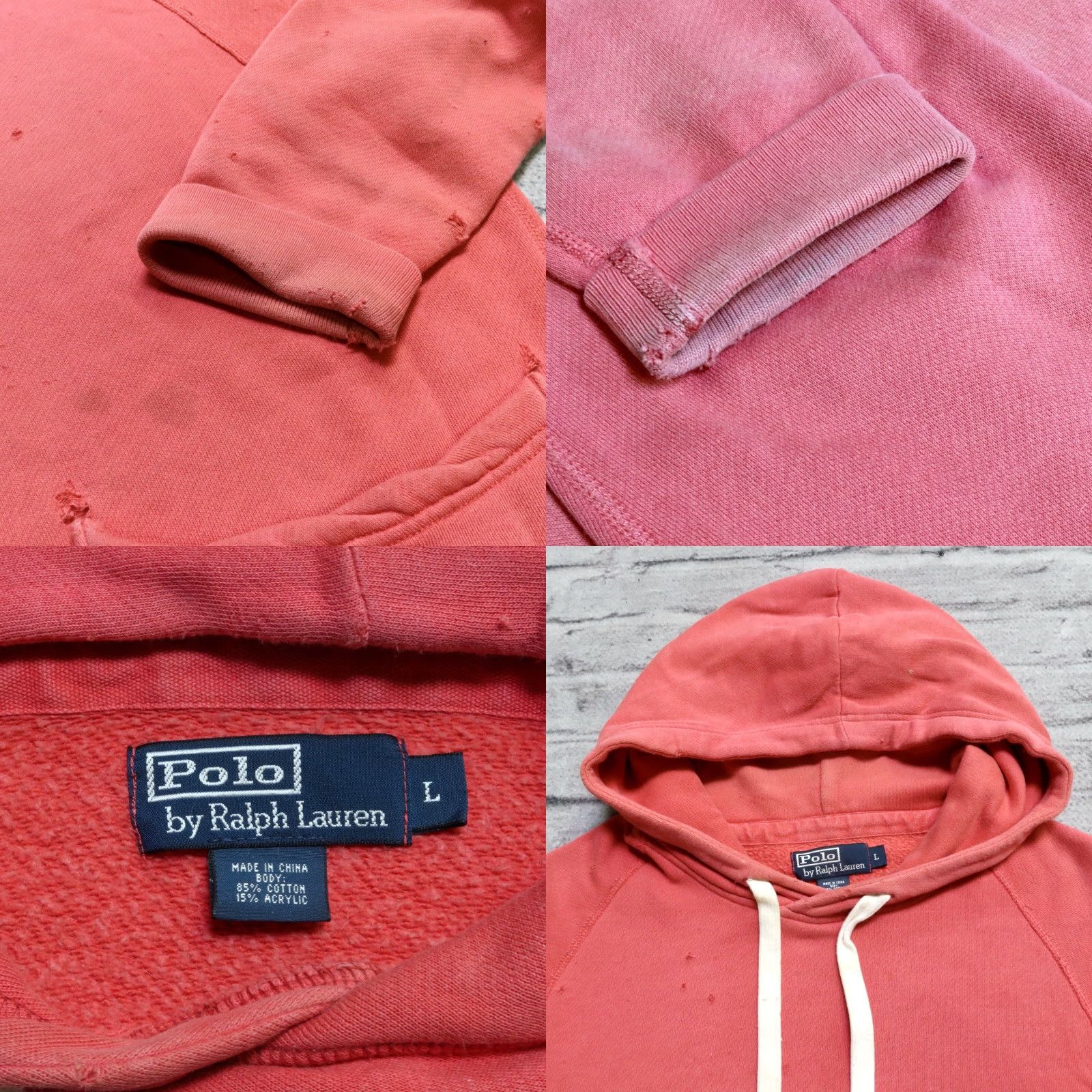 Polo Ralph Lauren VINTAGE Polo Ralph Lauren Hoodie Sweatshirt Distressed Size L Red Mens Size US L / EU 52-54 / 3 - 8 Thumbnail