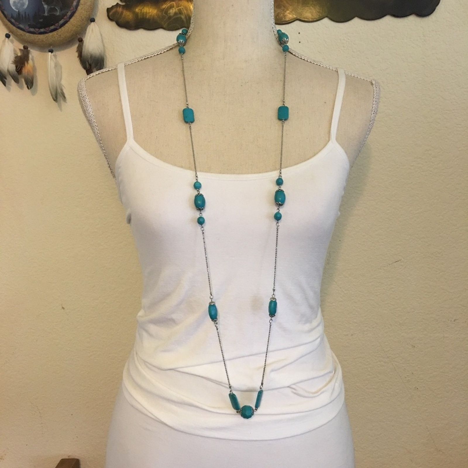 Jewelry Faux turquoise beads silver ball chain necklace Size ONE SIZE - 2 Thumbnail