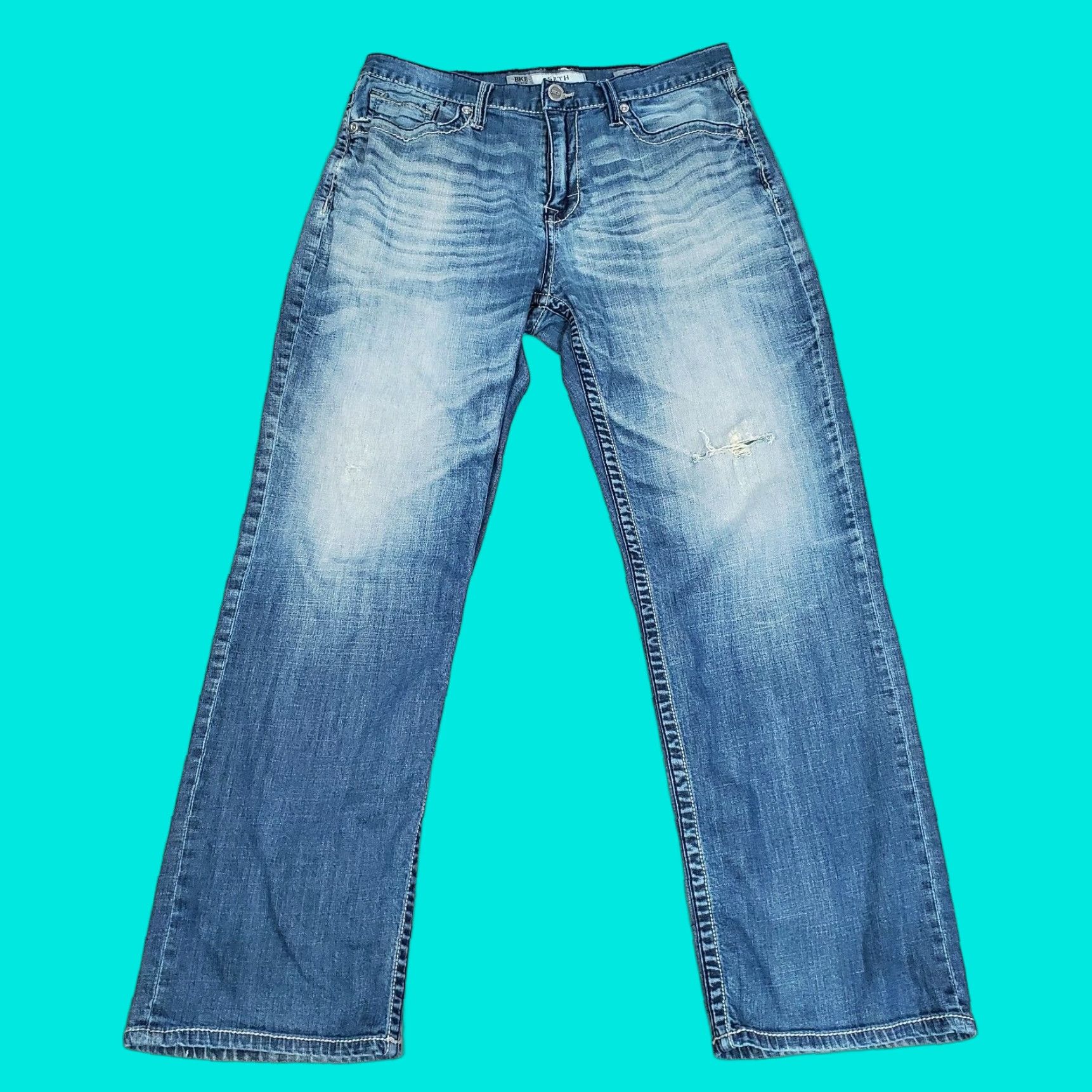 Vintage BKE Jeans Mens 34 R Blue Seth Straight Leg Buckle Faded Dark Wash Denim Designer Size US 34 / EU 50 - 1 Thumbnail