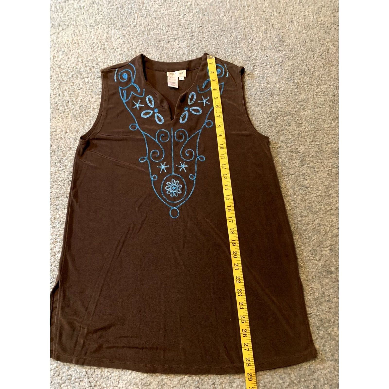 Coldwater Creek VINTAGE Coldwater Creek Tank Womens 8 Brown Embroidered Sleeveless V-Neck Boho Slinky Flowy Size M / US 6-8 / IT 42-44 - 7 Thumbnail