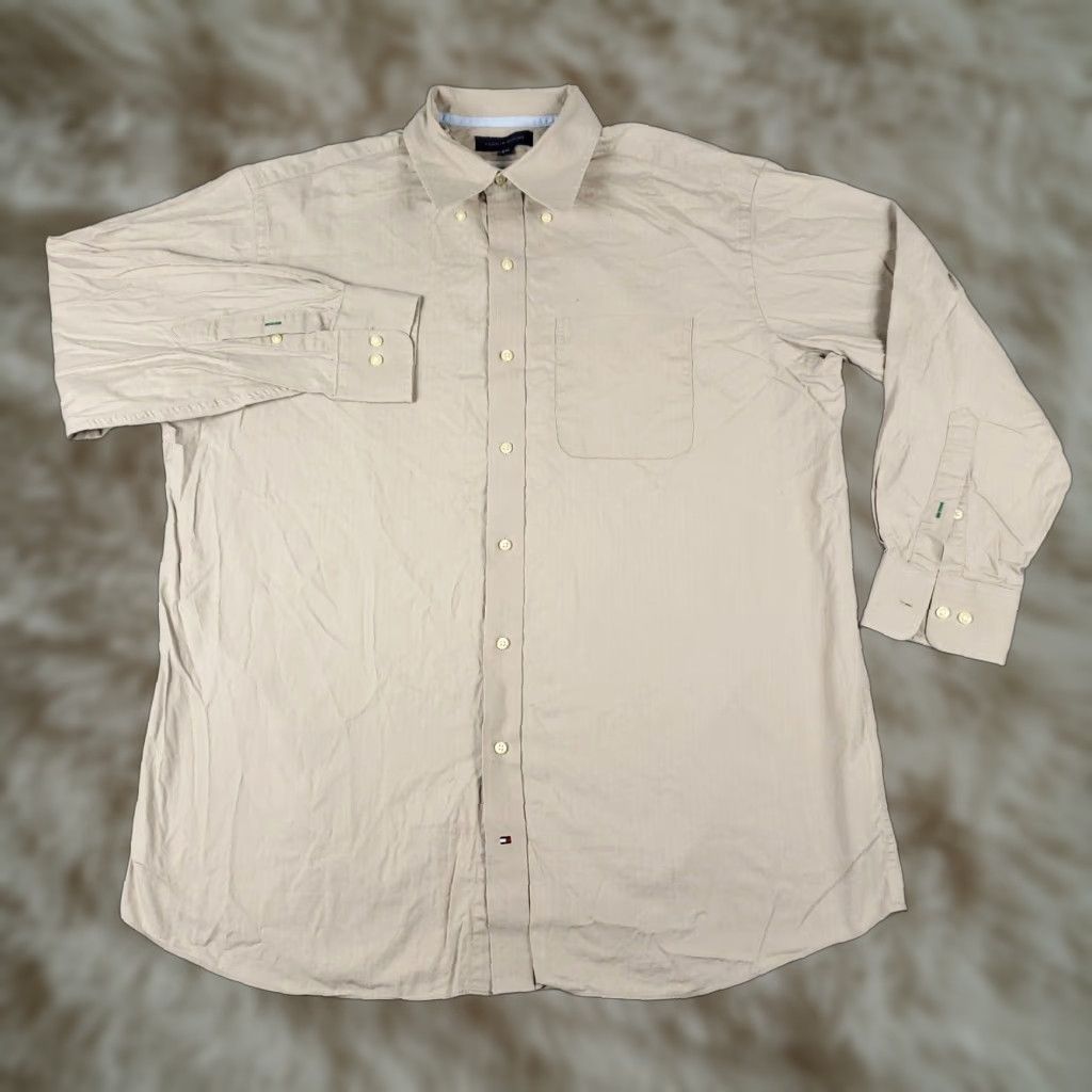 Tommy Hilfiger Tommy Hilfiger Button-Up Shirt Mens Large Beige Long Sleeve Casual Preppy Size US L / EU 52-54 / 3 - 1 Thumbnail