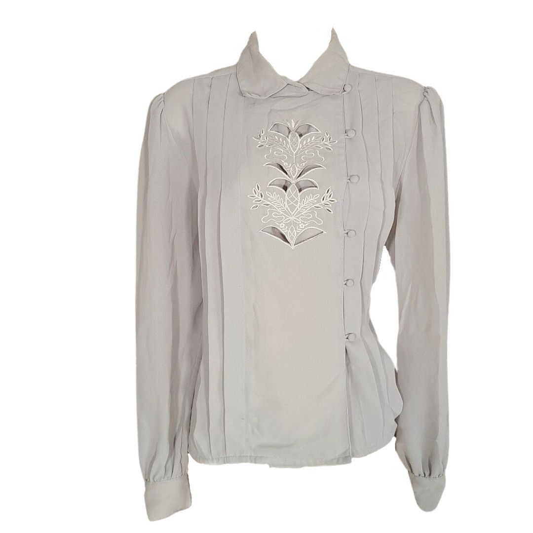 Vintage Vintage 80s au courant Grey embroidered Blouse size 12 Size M / US 6-8 / IT 42-44 - 9 Thumbnail