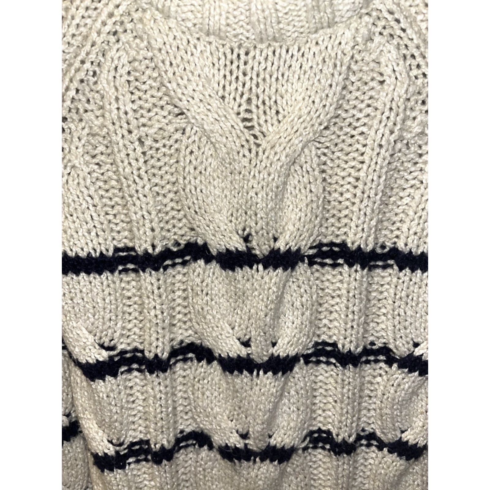 J. Jill VINTAGE J. Jill Womens Sweater Pullover Crew Neck Cable Knit Striped Ivory Blue Petite XS Nautical, Casual, Workwear Size XS / US 0-2 / IT 36-38 - 2 Thumbnail