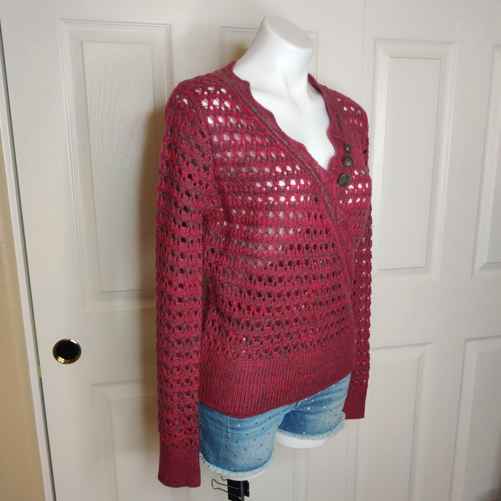 Anthropologie Nick & Mo crochet faux wrap V-neck sweater sz S Size S / US 4 / IT 40 - 4 Thumbnail