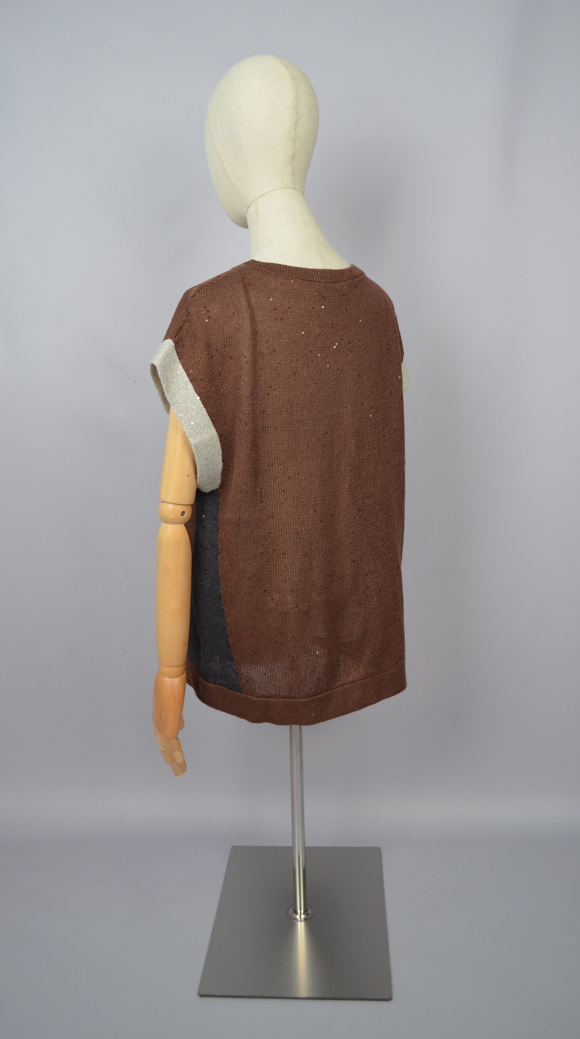 Brunello Cucinelli × Designer Brunello Cucinelli Sequin Linen\Silk Brown Grey Sleeveless Size XXL / US 16-18 / IT 52-54 - 9 Thumbnail