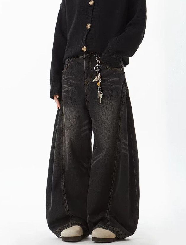 Vintage American Retro Washed Whiskered Black Saber-Cut Jeans Size US 32 / EU 48 - 2 Thumbnail