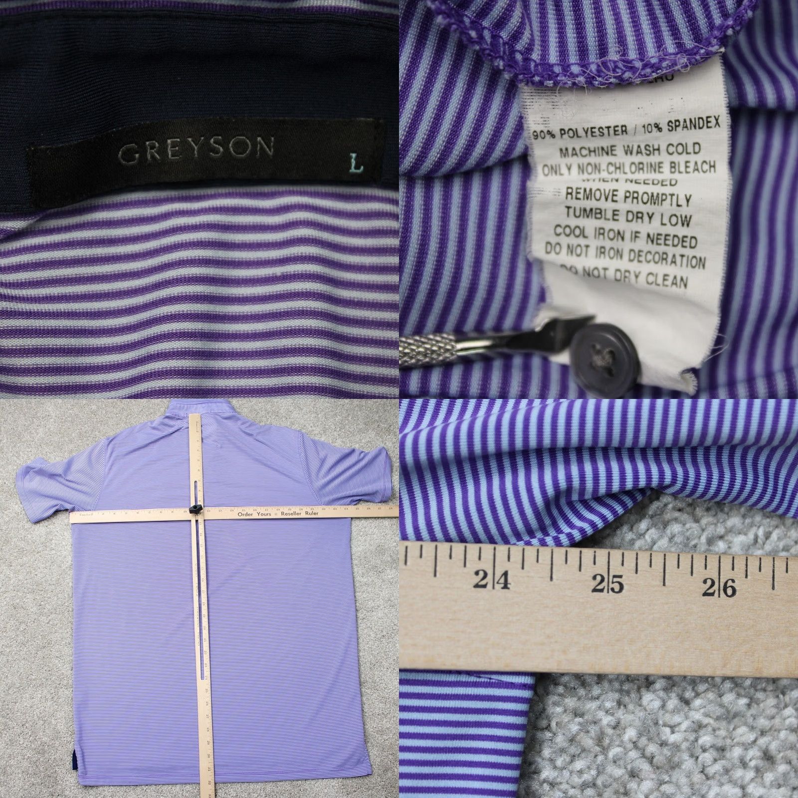 Vintage Greyson Polo Shirt Mens Large Purple Striped Golf Polyester Stretch Short Sleeve Size US L / EU 52-54 / 3 - 8 Thumbnail