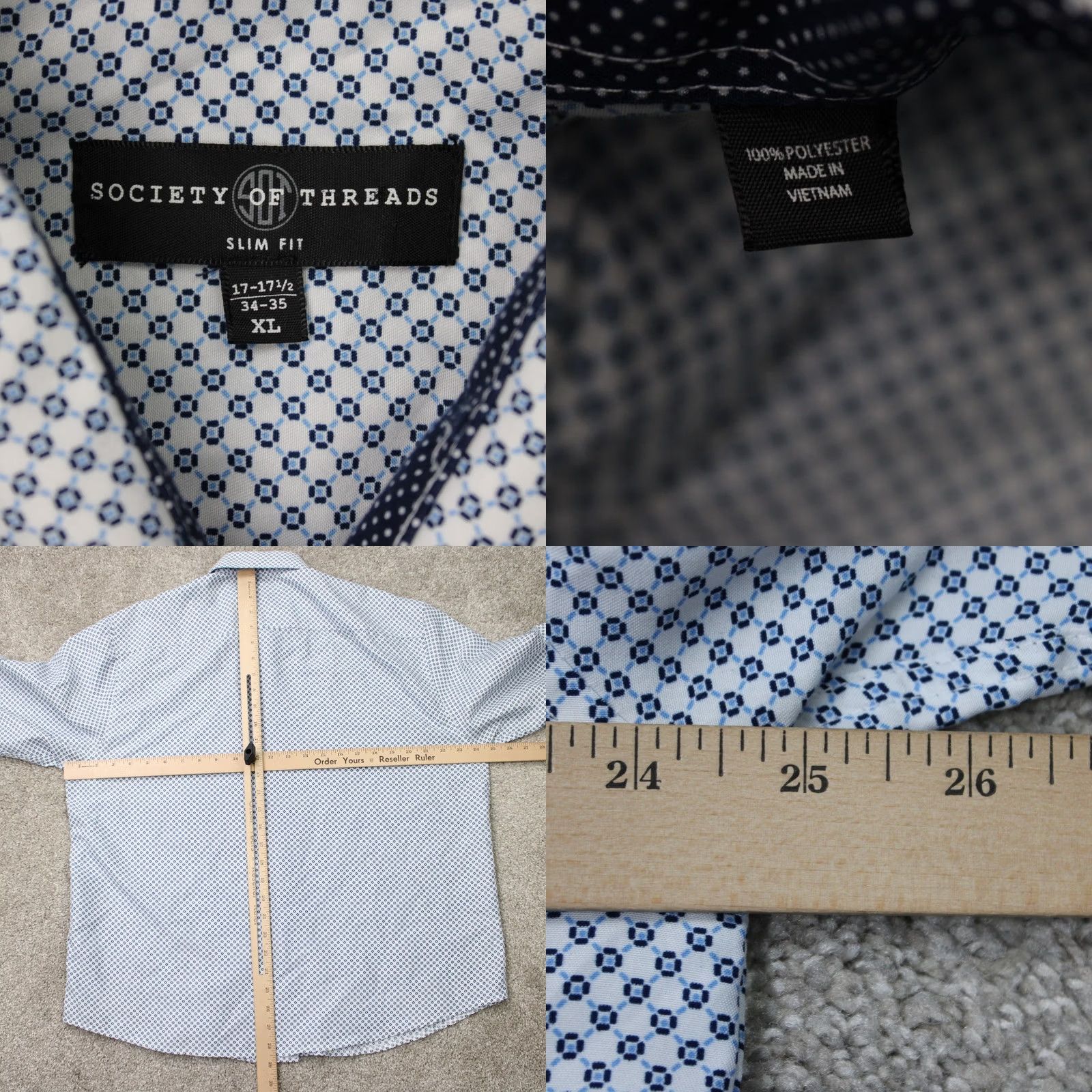 Vintage Society of Threads Shirt Mens XL White/Blue Check Slim Fit L/S Button-Up Shirt Size US XL / EU 56 / 4 - 8 Thumbnail