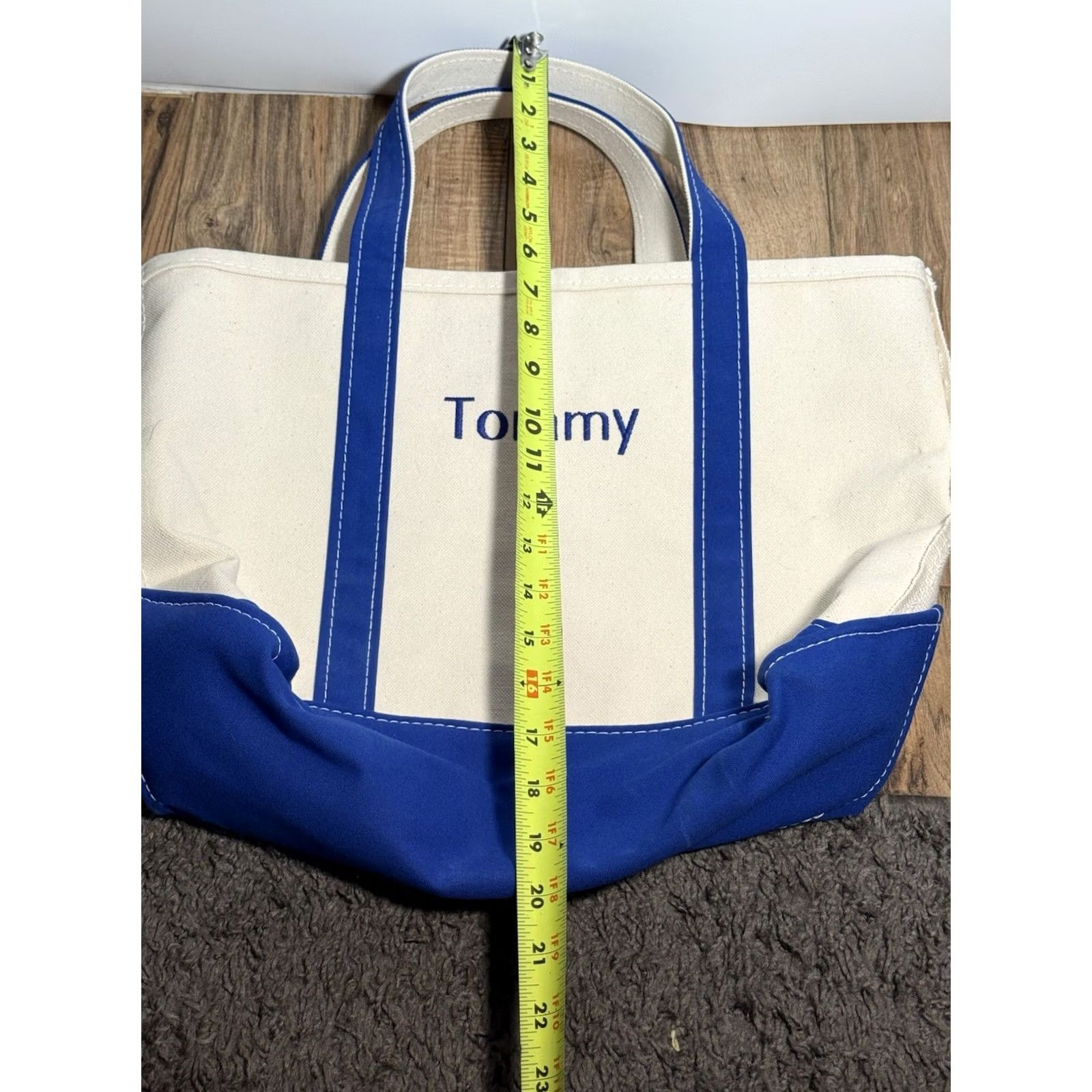 Vintage VINTAGE LL BEAN Boat And Tote Bag Canvas Embroidered “TOMMY” Monogram Blue Almond Medium Bag Womens/Mens Size ONE SIZE - 7 Thumbnail