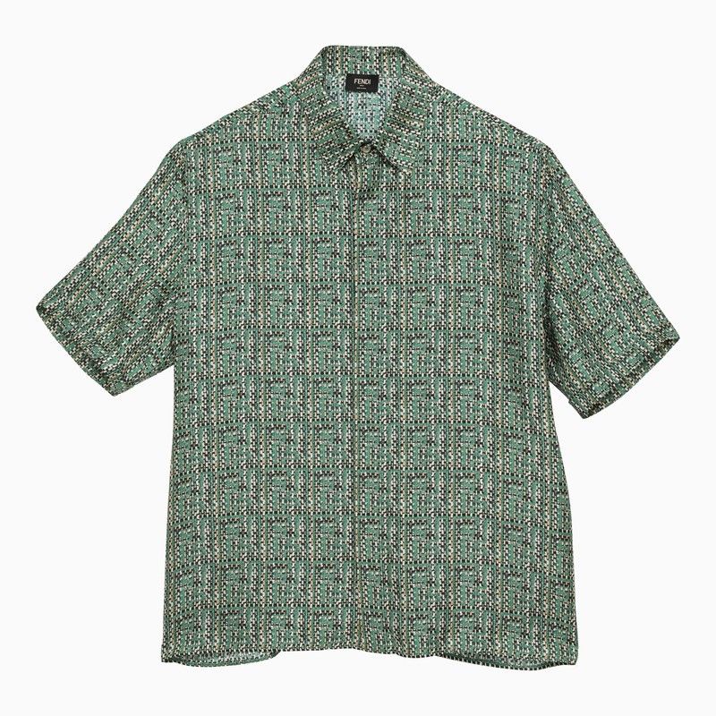 image of Fendi Mint Green Ff Silk Shirt, Men's (Size Large)