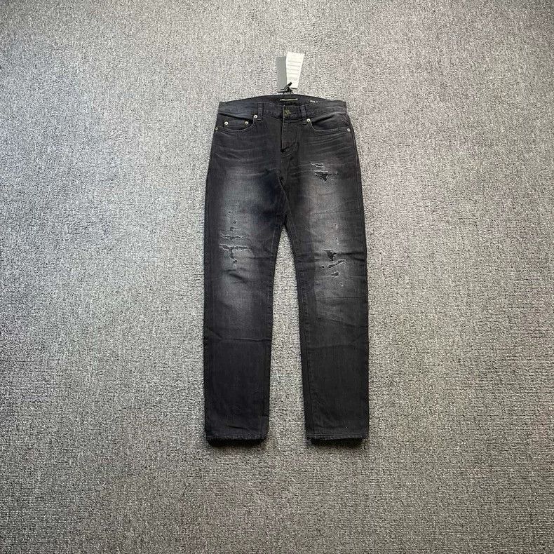 saint laurent black patched denim pants