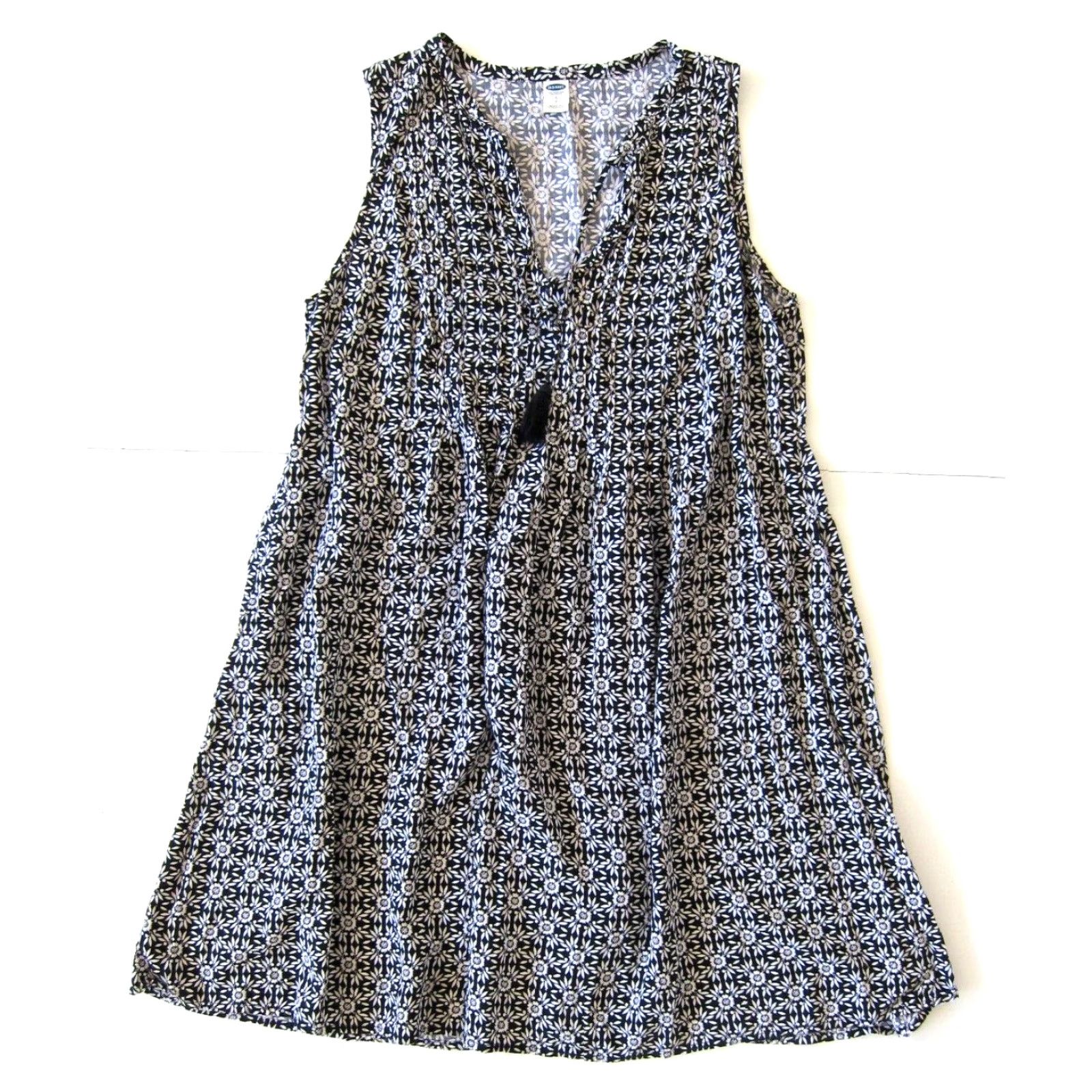 Old Navy Old Navy Floral Sleeveless V-Neck Tunic Shift Dress Small - 100% Rayon Black White - Women’s Apparel Size S / US 4 / IT 40 - 2 Thumbnail