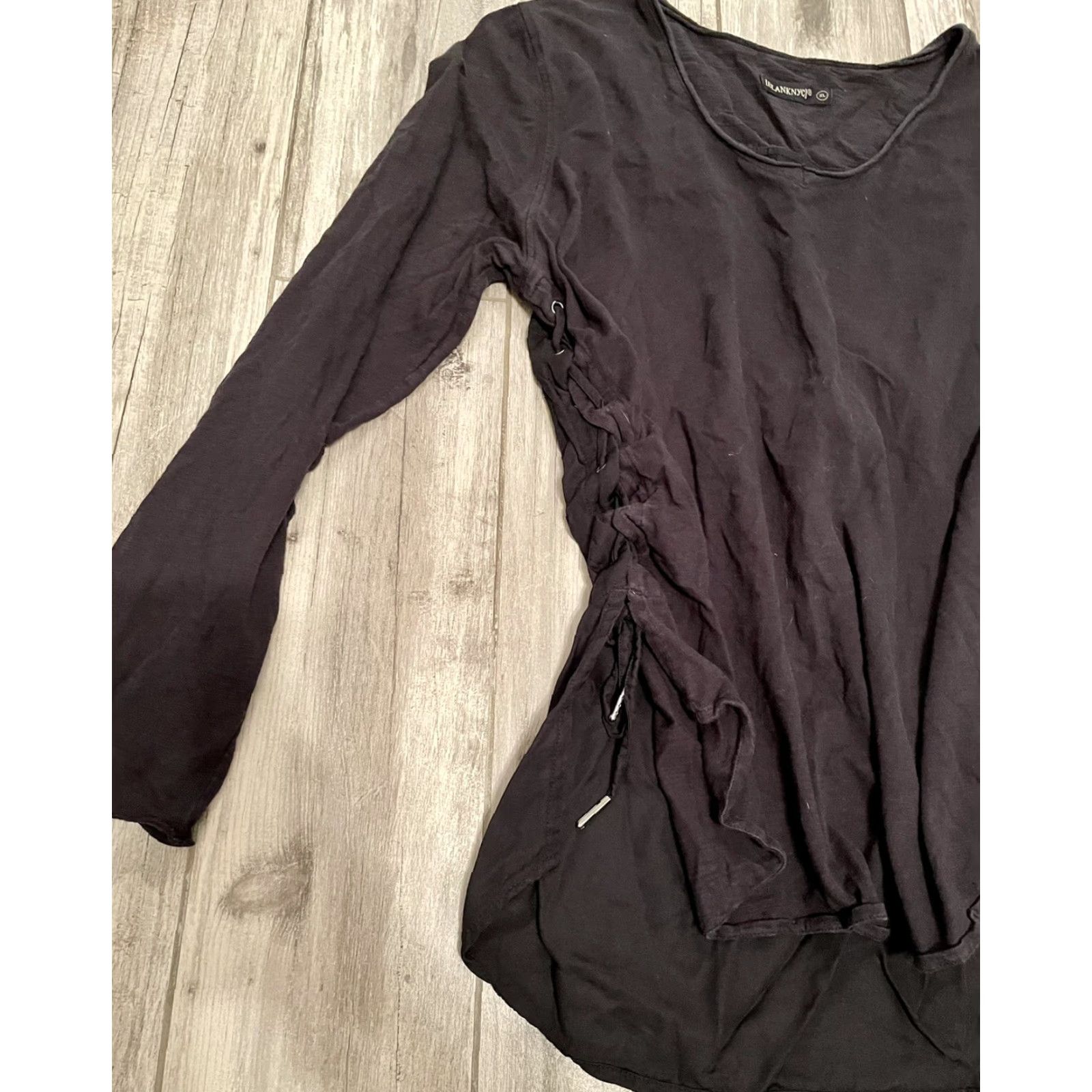 Vintage BLANKNYC Blouse Top Black Lace Up Tencel XL Relaxed Fit Raglan Sleeve Scoop Neck Knit Casual Women's Modern Vintage-Not-Applicable Size XL / US 12-14 / IT 48-50 - 7 Thumbnail