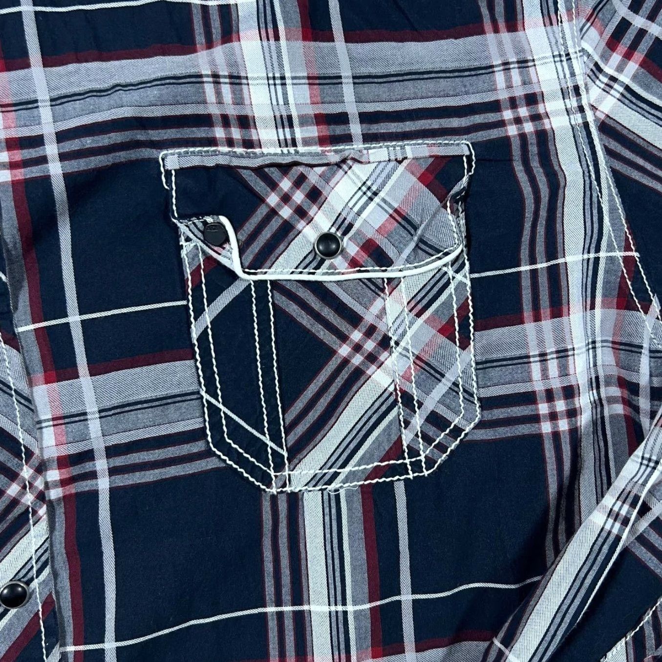 BKE BKE Athletic Fit Multi Check Cowboy Western Popper Long Sleeve Shirt XXL Navy Men Button-Up Casual Western 1960s? Size US XXL / EU 58 / 5 - 4 Thumbnail
