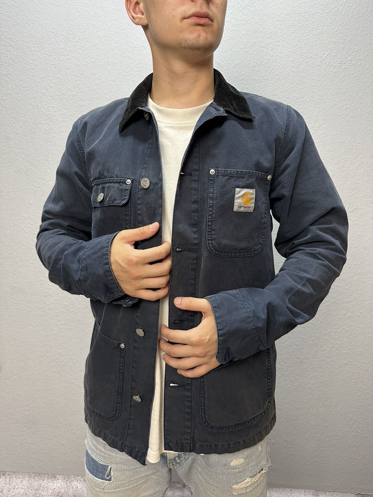 Vintage 1990s Carhartt Canvas hot Chore Coat / Workwear / Streetwear / Cargo Pocket / 90s / Distressed Carhartt / Black Carhartt Jacket