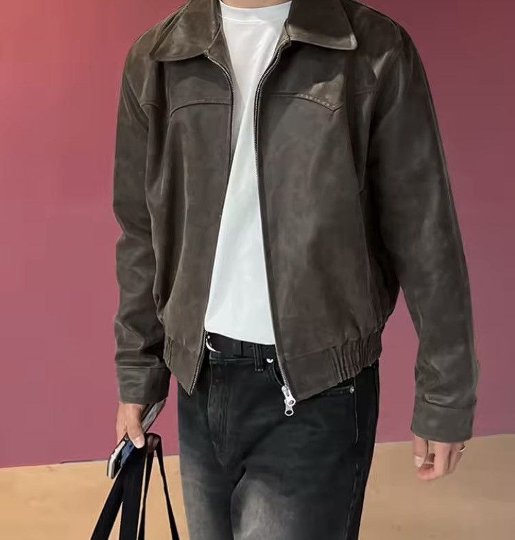 Lightweight Distressed Washed Brown Pu Leather Jacket