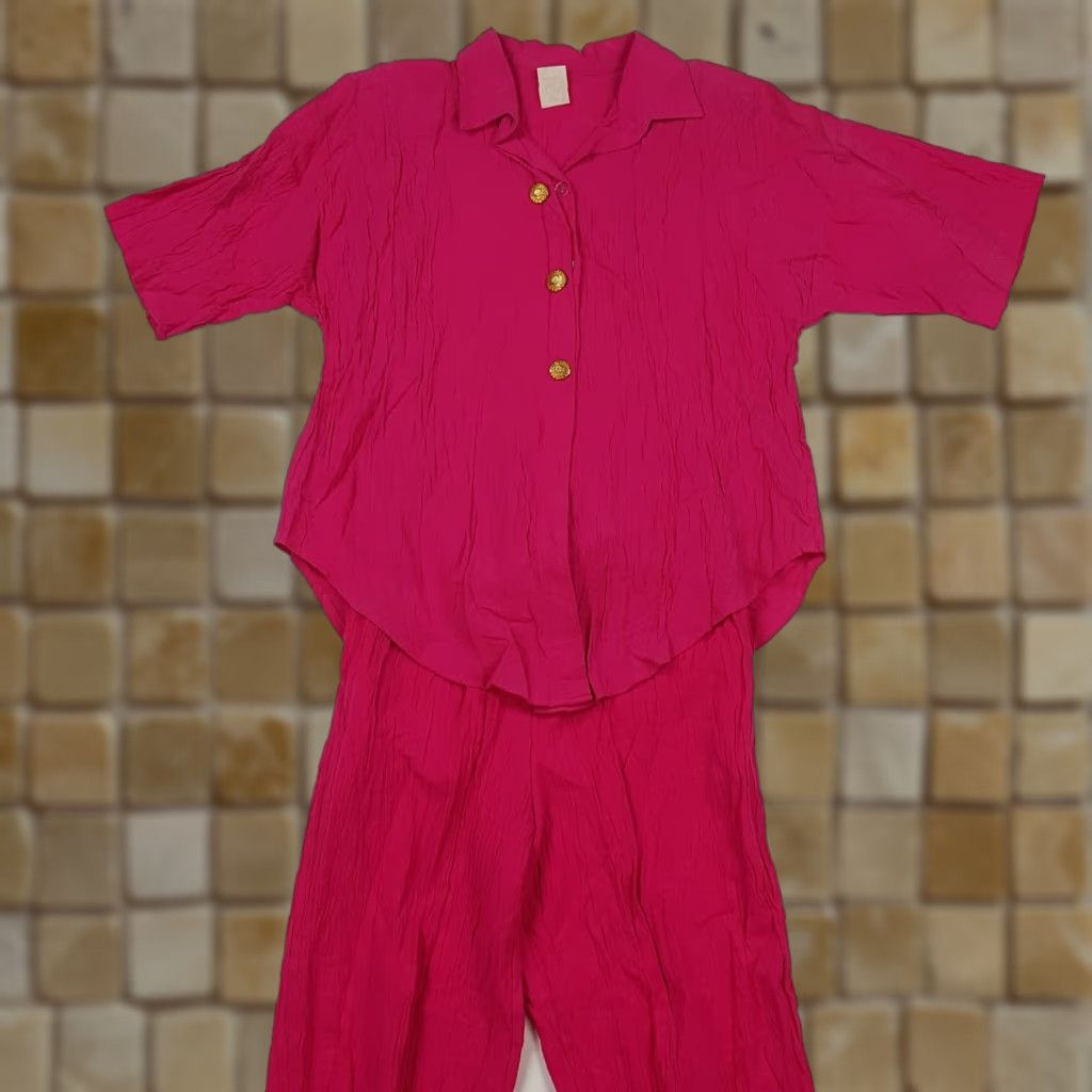 Vintage VINTAGE Pink Track Suit Shirt Pants Women 1X 2 Piece Golf Button Up Collared Linen 100% Cotton Retro 80s Jeans? Size XL / US 12-14 / IT 48-50 - 1 Thumbnail