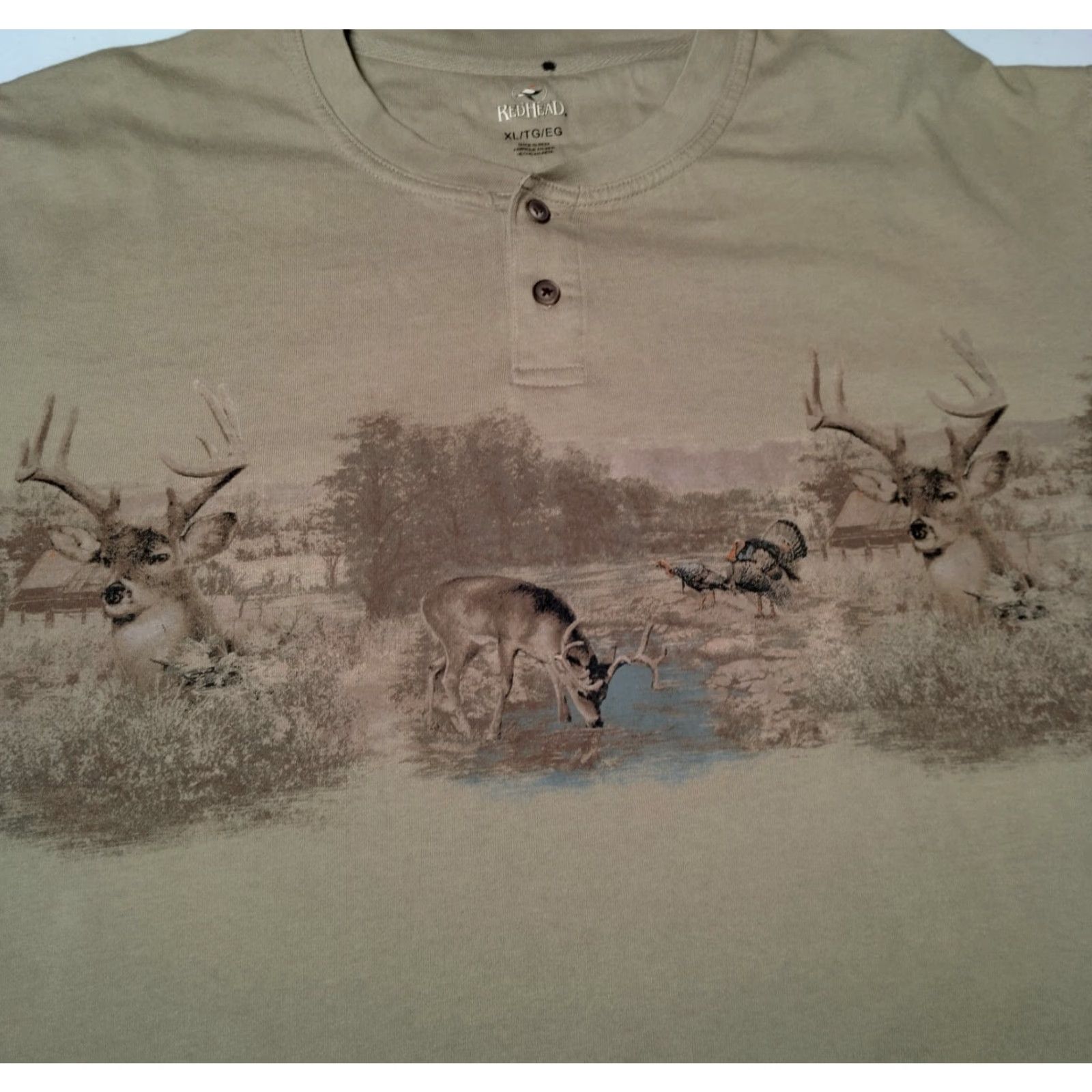 Vintage VINTAGE Redhead Henley Shirt Men XL Buck Deer Turkey Hunting Hunt Tan Animals Cabincore Size US XL / EU 56 / 4 - 2 Thumbnail