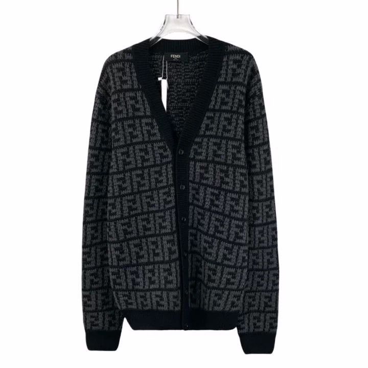 Fendi Fendi Logo All-Over Print Cashmere V-Neck Cardigan Size US L / EU 52-54 / 3 - 1 Thumbnail