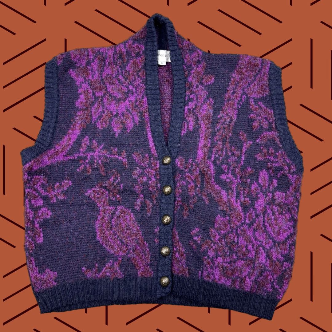 Vintage VINTAGE Tony Lambert Mohair Blend Sweater Vest Front Button Floral Purple M Women’s, 1980s Boho Decor, Casual Knit Vest Size M / US 6-8 / IT 42-44 - 1 Thumbnail