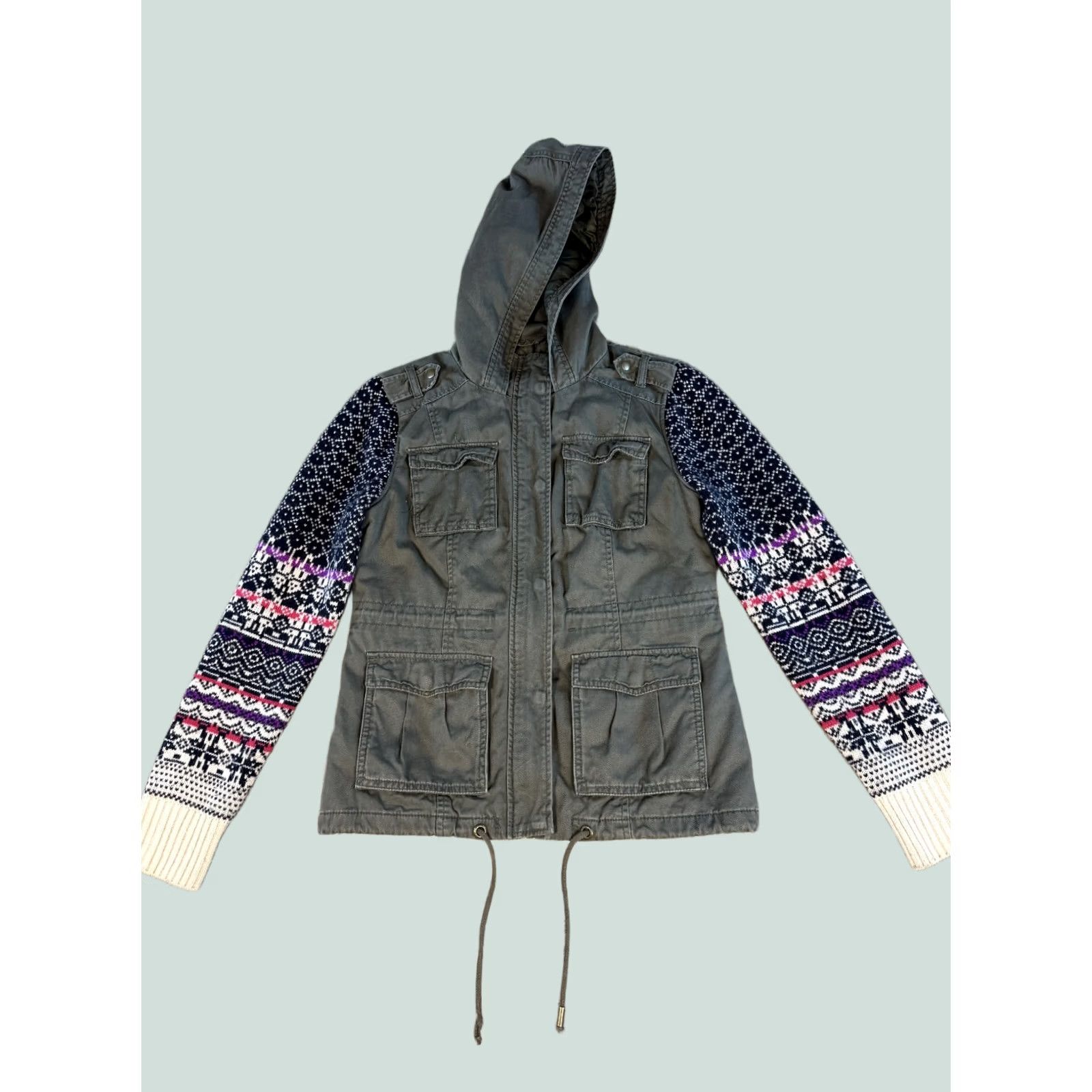 Vintage Aeropostale Womens Jacket Green Canvas Hooded Sweater Sleeves Cotton M Size M / US 6-8 / IT 42-44 - 1 Thumbnail