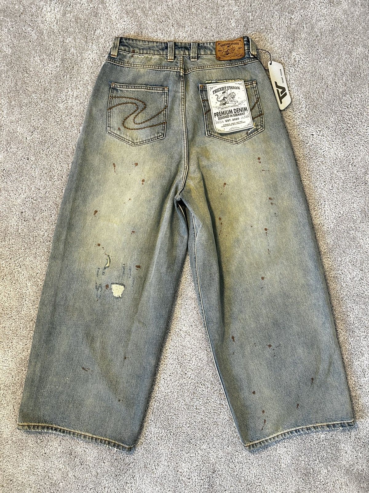 Trendt Vision Repaired Construction Denim Jeans Blue Size US 40 / EU 56 - 2 Thumbnail