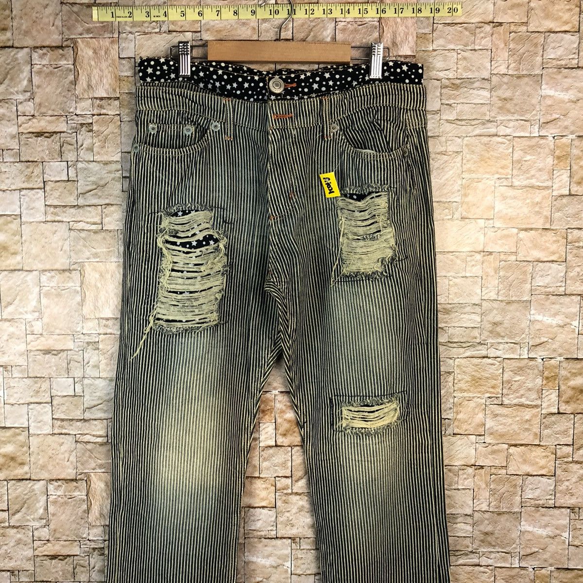 Japanese Brand Japan double waist Stripe Distressed cargo Pants #A1021 Size US 29 - 5 Thumbnail