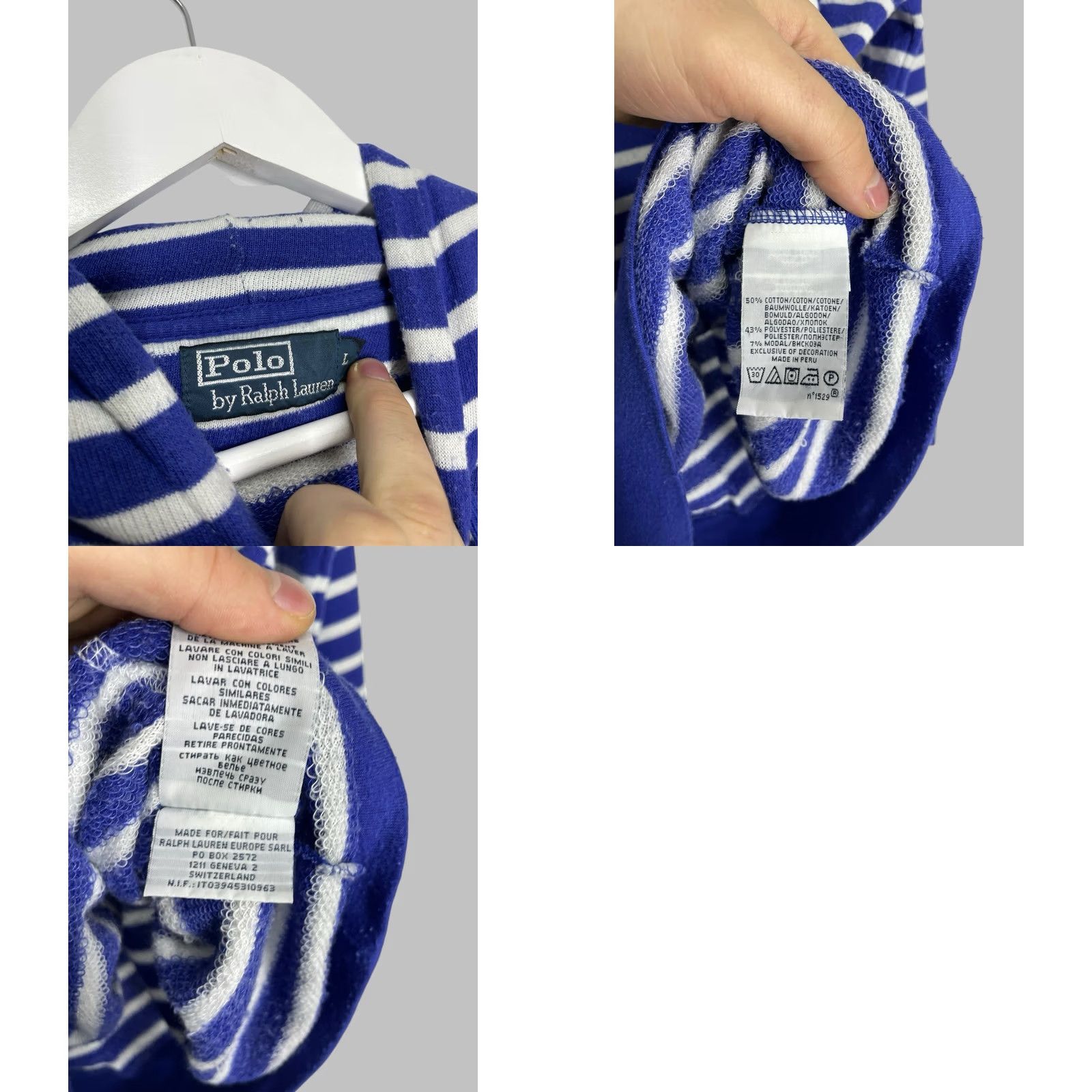 Polo Ralph Lauren VINTAGE Polo Ralph Lauren Hoodie Striped Shirt Mens Pullover Logo Pocket Blue White L Regular Size Size US L / EU 52-54 / 3 - 9 Thumbnail